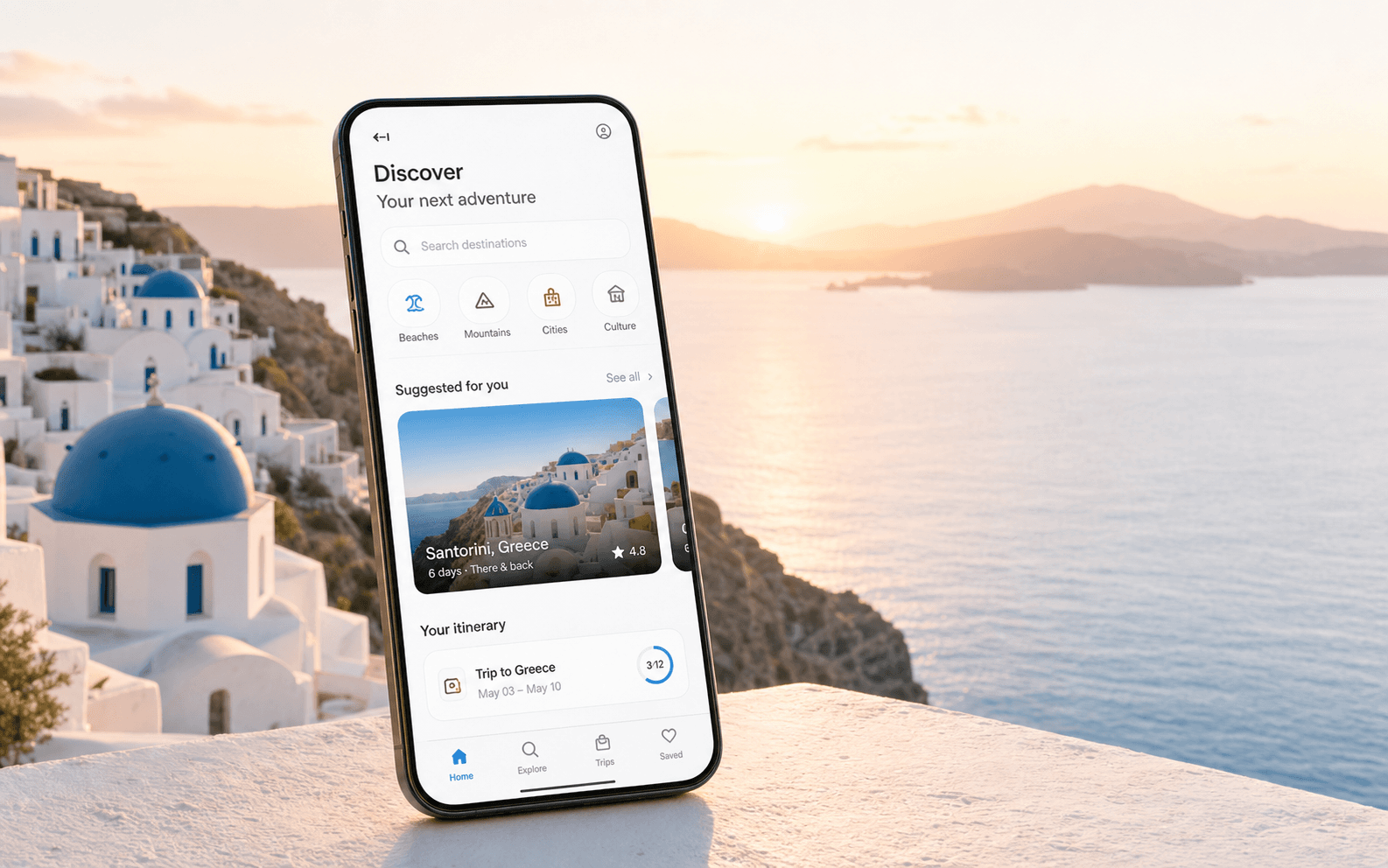 Travelmate itinerary app in Santorini